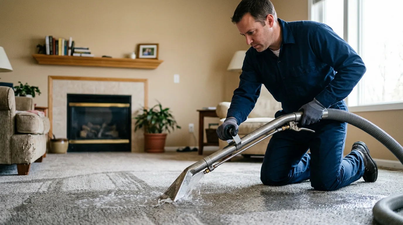 Water damage restoration technician working near Elton, WI